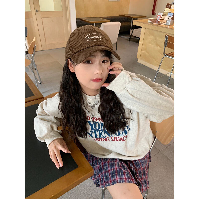 Grandma Chen self-retained letters embroidered corduroy baseball cap female Korean style versatile college soft top peaked cap