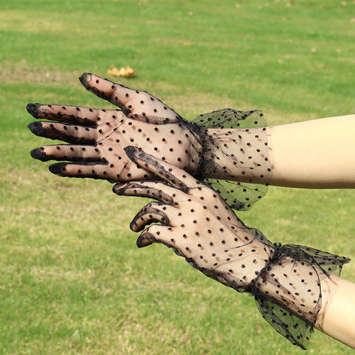 Polka Dot Net Mesh Gloves for Women - Summer Thin Hot Selling Polka Dot Lace Retro Elegant Audrey Hepburn Style Finger Hole