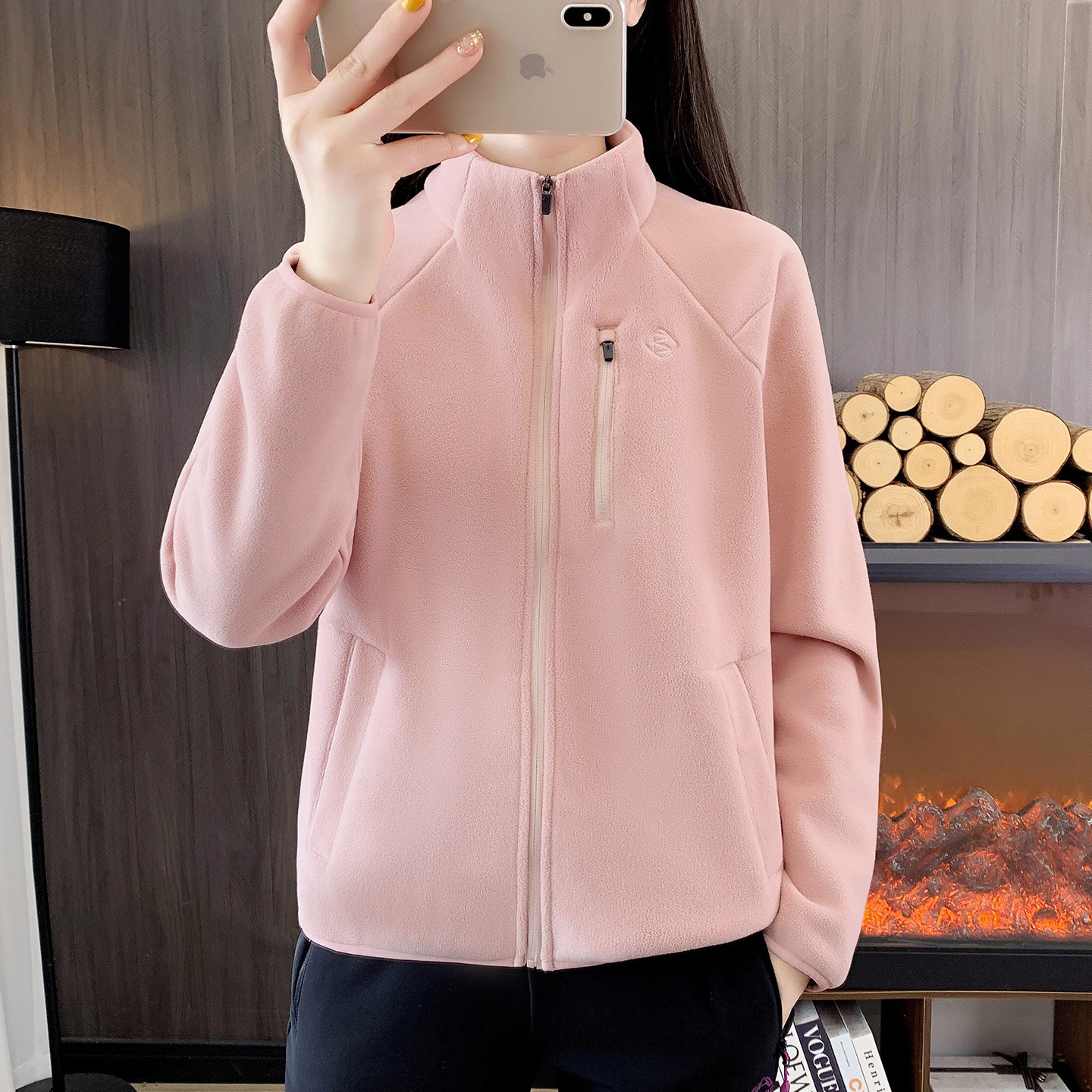 26R518 Women's Fleece Sweatshirt Cardigan for Autumn and Winter, Thickened Double-Sided Fleece, Can Be Worn as an Inner Layer or Outerwear