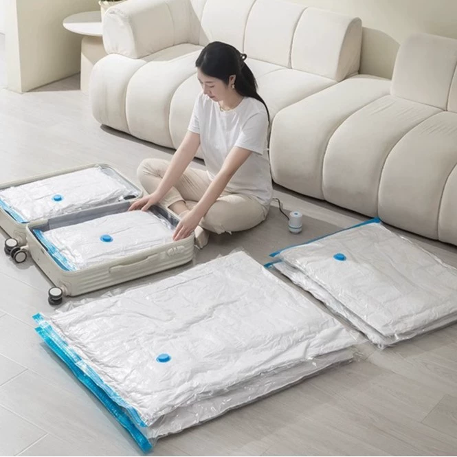 Вакуумный компрессионный мешок утолщенный многоразовый для одежды, одеял, пуховиков, влагонепроницаемый, для переезда и путешествий, прозрачный