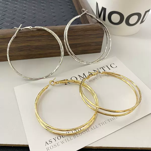 European and American style fashion double-layer earrings, exquisite and exaggerated large hoop earrings, niche high-end versatile earrings wholesale