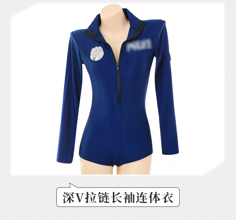 FBI Instructor-Style Bodycon Jumpsuit Lingerie Set with Chest Cutout, Blue, One Size — detail image 14