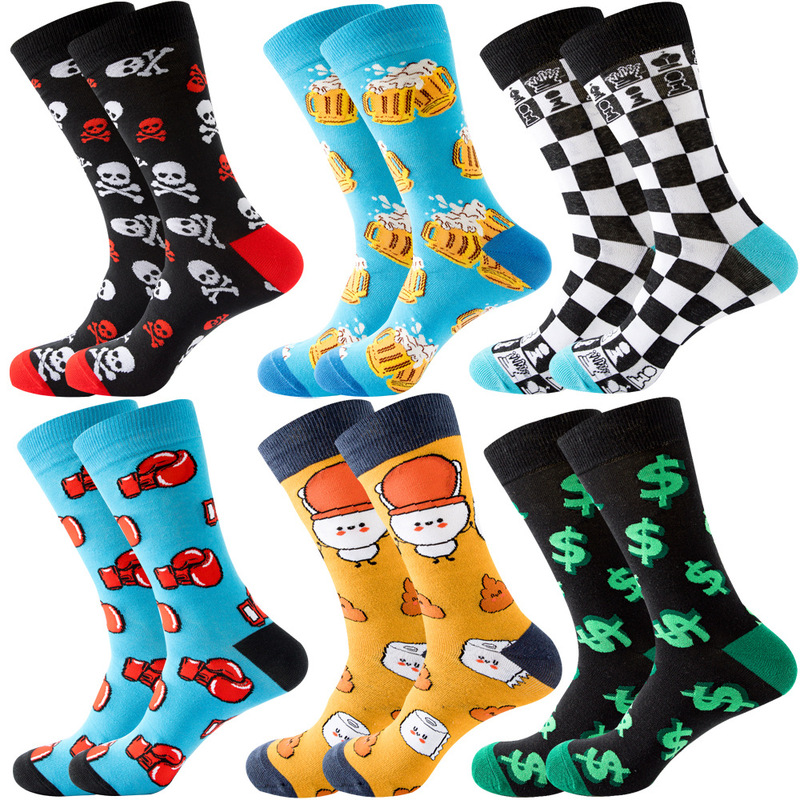 2023 Amazon Autumn and Winter New Boxing Men's Socks US Dollar Mid-length Socks Black and White Checkerboard Socks Beer Women Socks