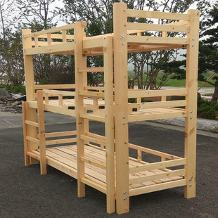 Three-layer solid pine kindergarten lunch break wooden bed wholesale student staff dormitory upper and lower height shelf three-layer wooden bed