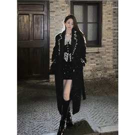 感赫本风黑色毛呢外套中长款呢子大衣女秋冬季御姐风