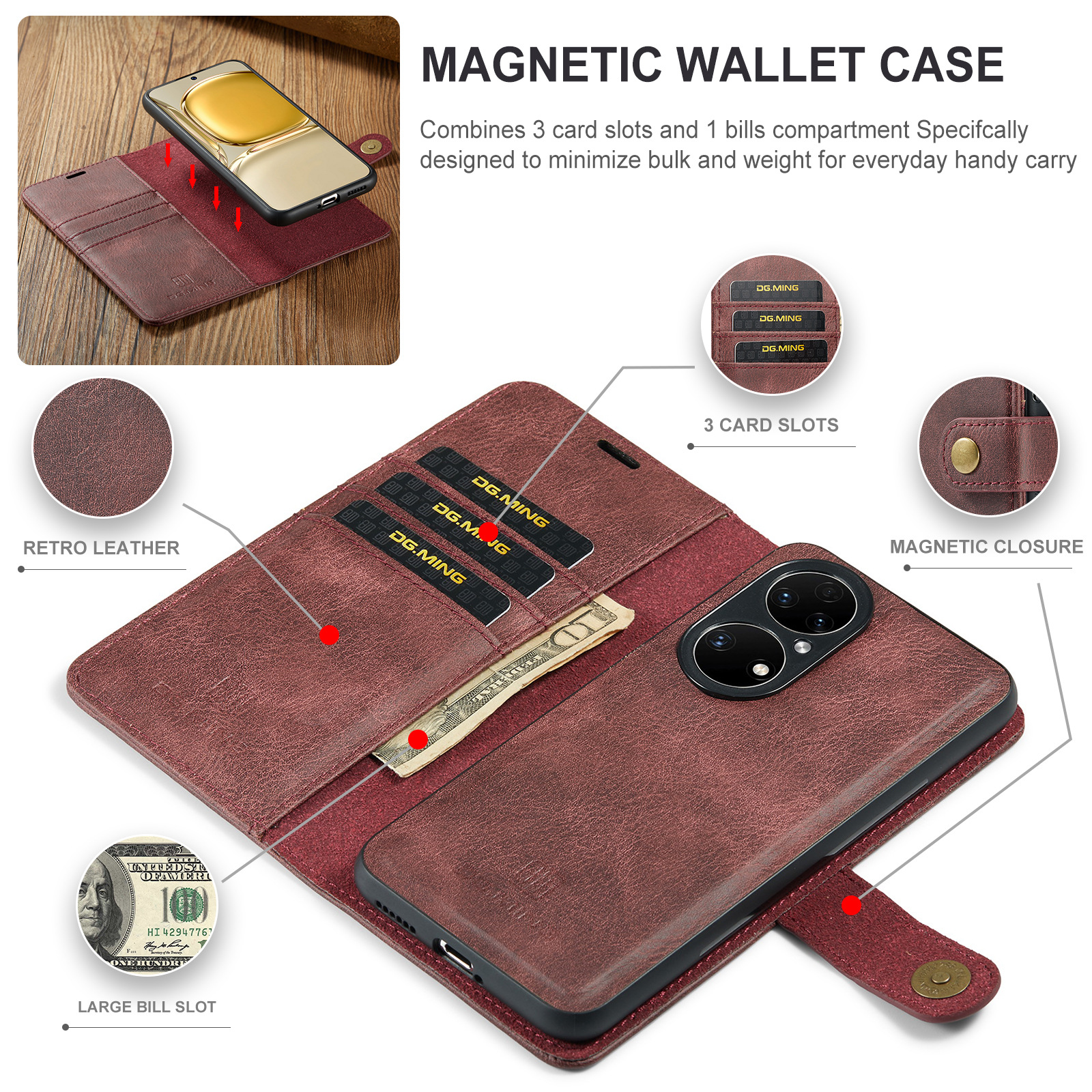 Magnetische Handyhülle Aus Leder Für Huawei P50 Und P50 Pro_voghion.com
