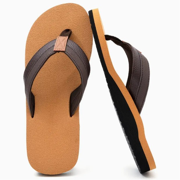 Foreign Trade Amazon Cross-Border Export Men's Leather Beach Flip-Flops Thong Sandals High Arch Factory