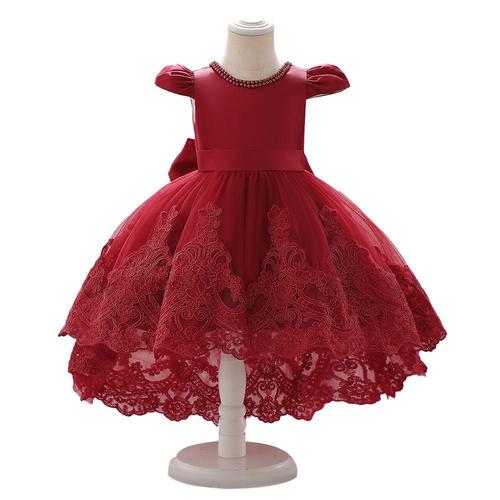 Princess New Girls' Ball Gown with Train and Tulle Dress for Children's Stage Show Performance, Wedding Dress, Birthday Party Dress
