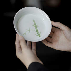 玉泥手绘陶瓷壶承圆形茶点盘干泡盘小茶台茶承养壶垫茶托盘