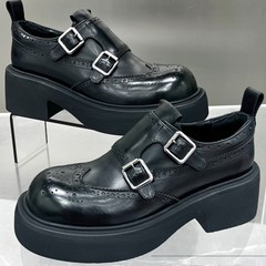【现货】YS-5小皮鞋女2025春秋厚底乐福鞋时尚软皮黑色百搭圆