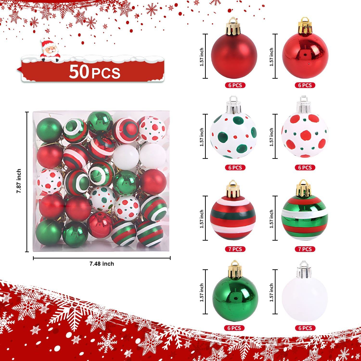 Navidad transfronteriza 4cm 50 rojo verde blanco pintado plástico galvanizado bola de Navidad árbol de Navidad decoración para el hogar