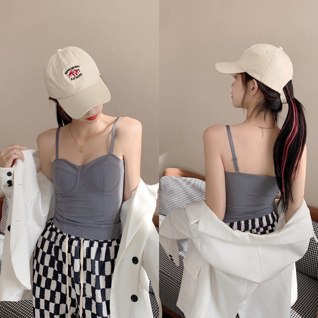 가을과 겨울 새로운 멜빵 샌딩 아름다운 등 속옷 여성용 라텍스 고정 컵 원피스 자체 가열 기본 셔츠 여성용 따뜻한