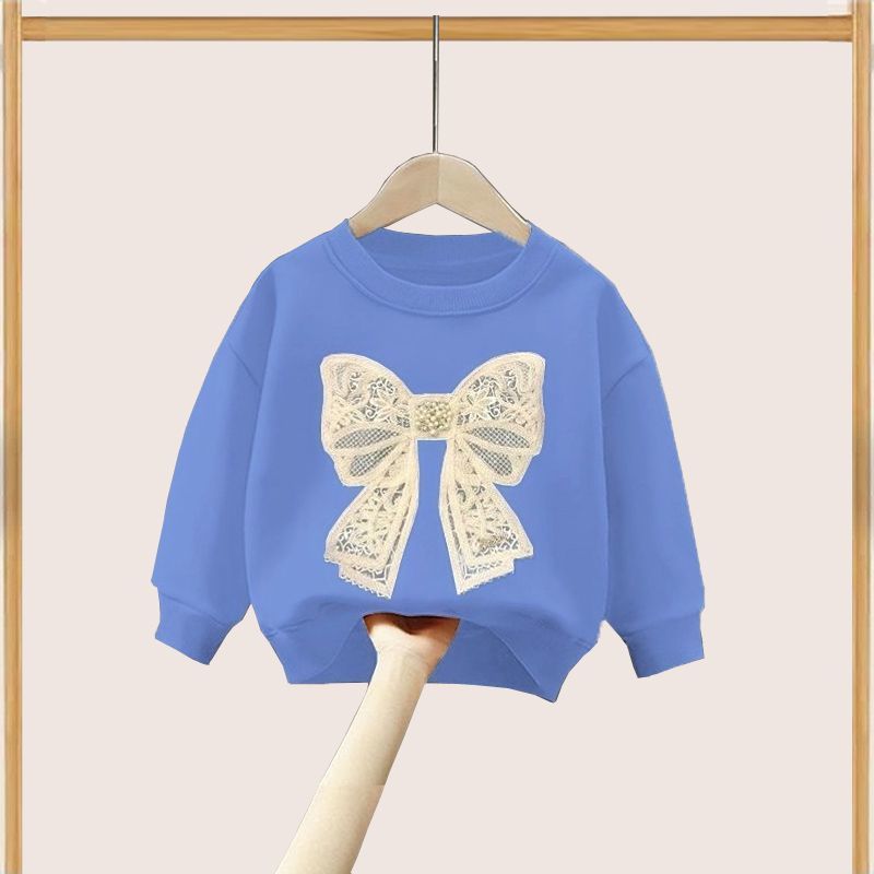 레이스 매듭 블루 스웨트셔츠