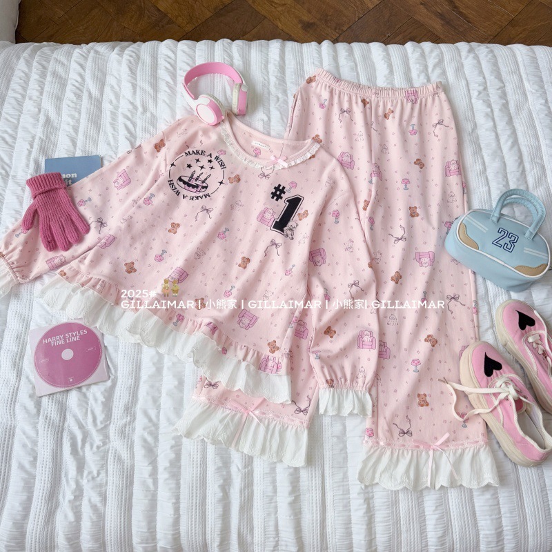 *Gill Aimar* 小熊家正品 秋季新品可爱卡通睡衣女家居服套装8333|undefined