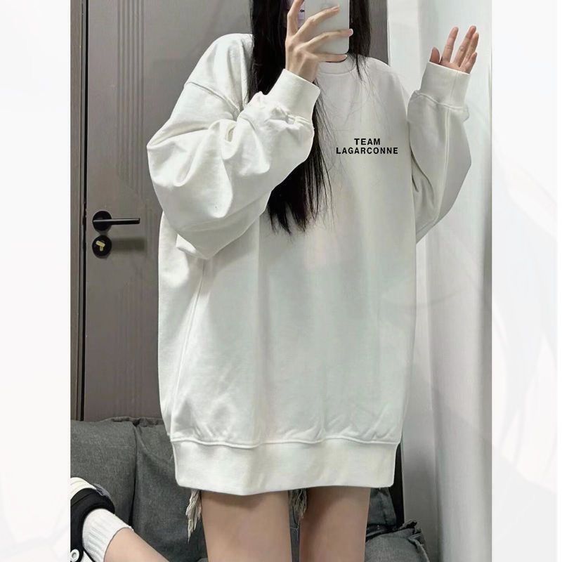 加绒加厚ins学院风白色圆领卫衣女秋冬新款宽松bf风套头上衣外套