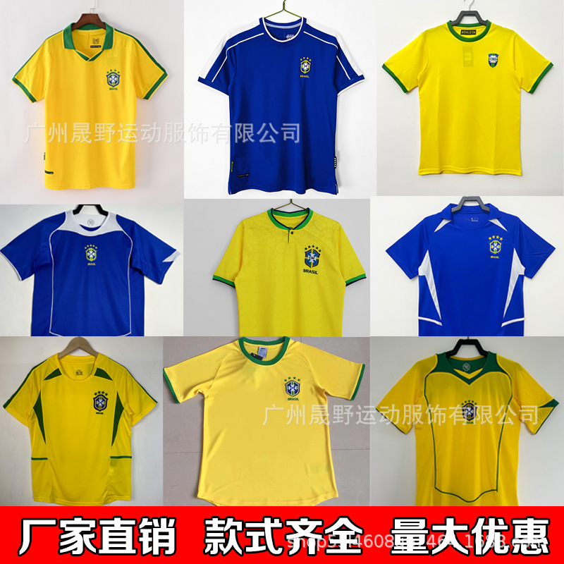 复古巴西短袖国家队足球服98 02 04赛季罗纳尔多罗纳尔迪尼奥球衣