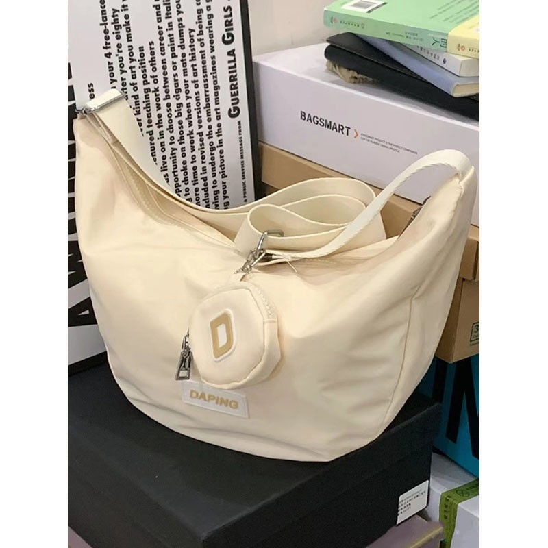 Ins-style large-capacity canvas bag, women's summer-style casual nylon waterproof single-shoulder bag, college student class crossbody bag undefined