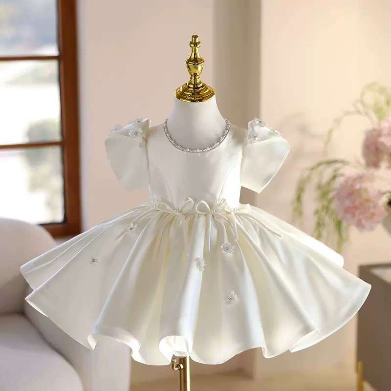韩版儿童礼服2026新款小女孩白色生日公主裙钢琴走秀演出服花童