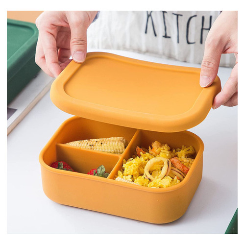 Silicone lunch box, cross-border best-selling, food-grade, microwave heating, divided preservation, office bento, airtight storage box