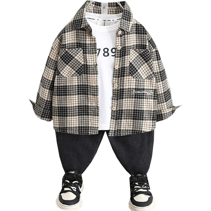 5840 Camisa a cuadros de otoño para niños 2025 otoño nuevo estilo estilo occidental chaqueta de otoño para niños camisa de primavera y otoño para bebés
