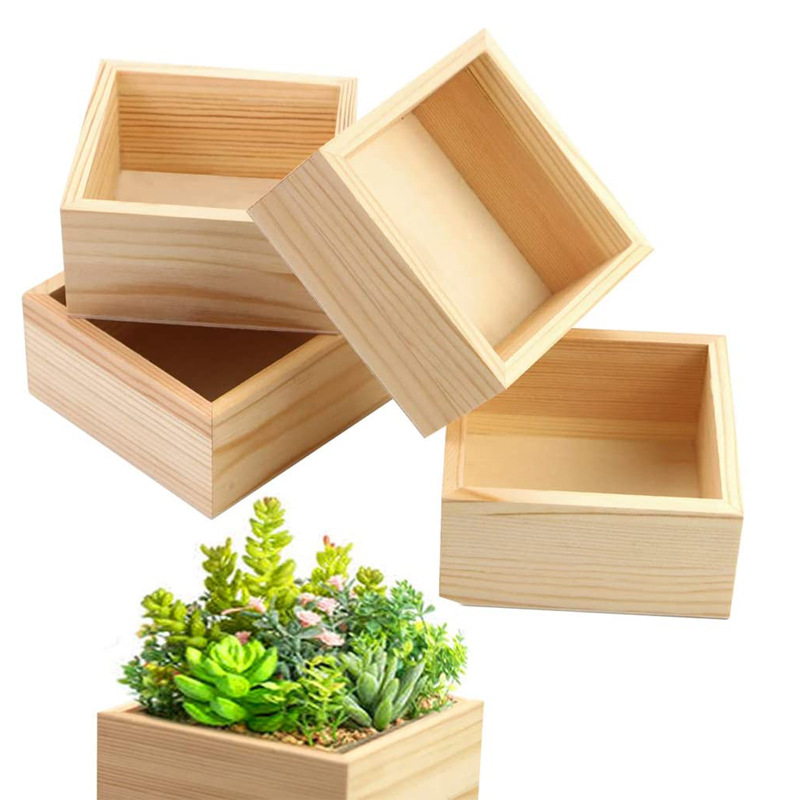 木质乡村风格小木方形储物整理盒 工艺品收藏品 多肉锅盒 饰品盒