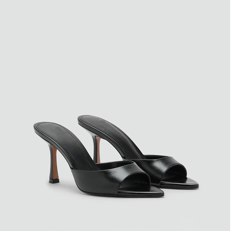 Slippers for Women's Summer Outer Wear 2025 New Women's Shoes Patent Leather Mule Shoes Open-Toe High-Heeled Sandals Women's Stiletto Slippers