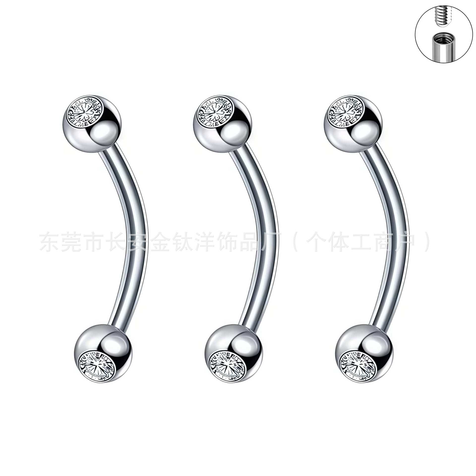 F136 Titanium Inner Thread Double-Ended Zircon Curved Barbell Eyebrow Lip Ear Nail G23 Alloy Piercing Jewelry detail image 4