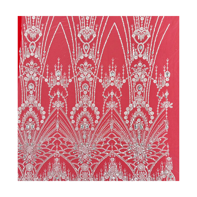 Tejido de sequilla de malla de encaje de diamante gran tubo de perlas bordado de sequilla diseño de vestido exquisito alfombra roja tela de boda