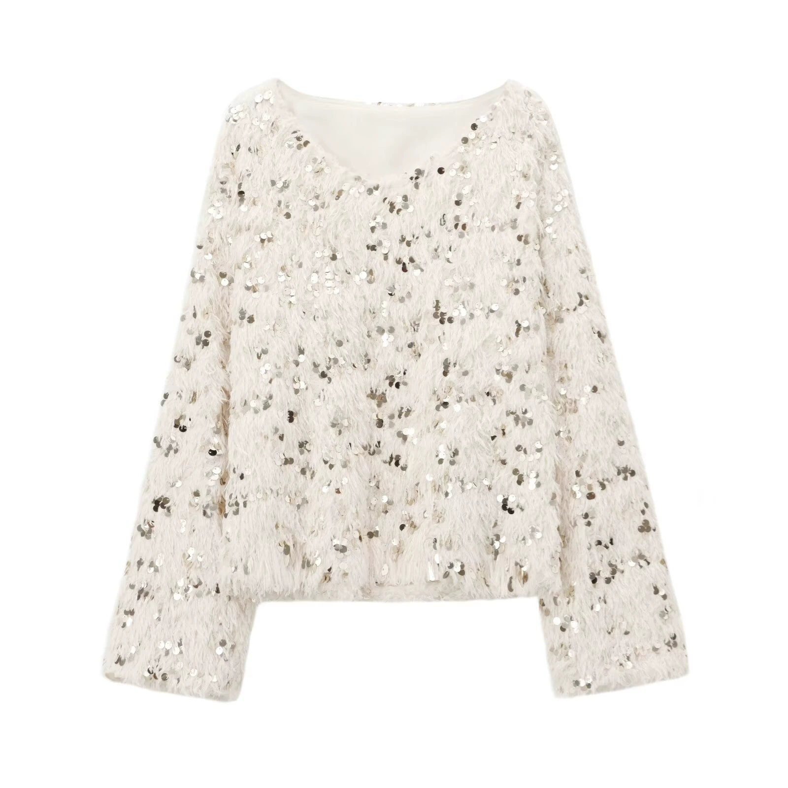 Женский свитер PB&ZA, осень 2024, новая модная универсальная модель с пайетками и длинными рукавами, стильный и элегантный.