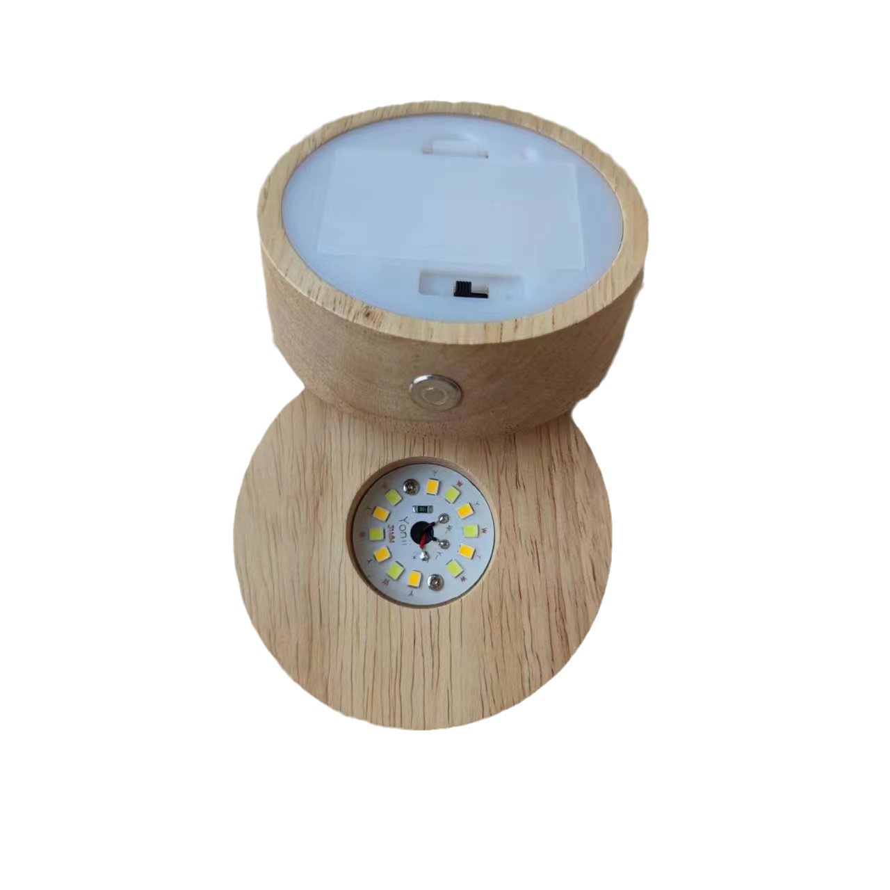 Yonii LED luz nocturna de madera maciza 3 pilas AAA luz cálida de base luminosa de madera maciza redonda inalámbrica