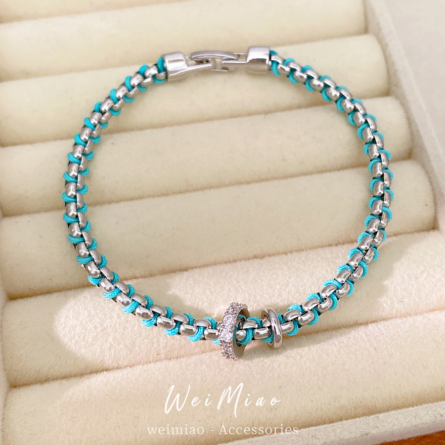 Cuerdas de color trenzadas zircon pulsera redonda geométrica ligera de lujo nicho pulsera personalidad temperamento simple joyas al por mayor