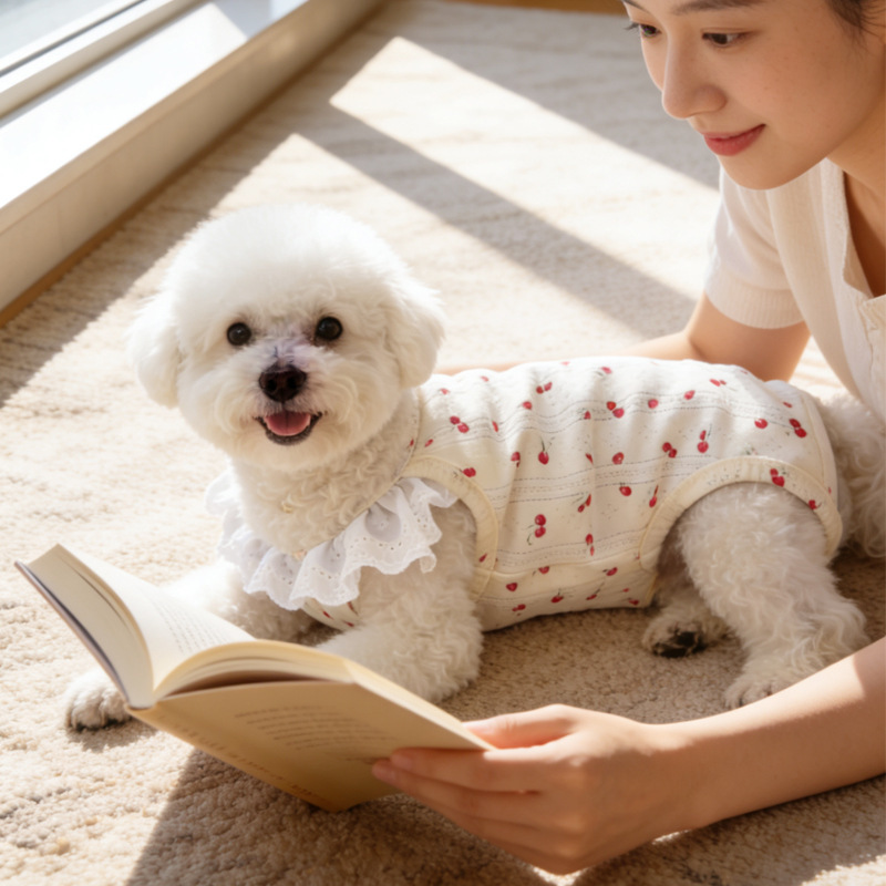 Dog Vest Pure Cotton Clothing for Small Dogs Like Teddy and Schnauzer, Female Dog Pajamas, Lace Belly Cover Dog Vest Pure Cotton Clothing for Small Dogs Like Teddy and Schnauzer, Female Dog Pajamas, Lace Belly Cover
