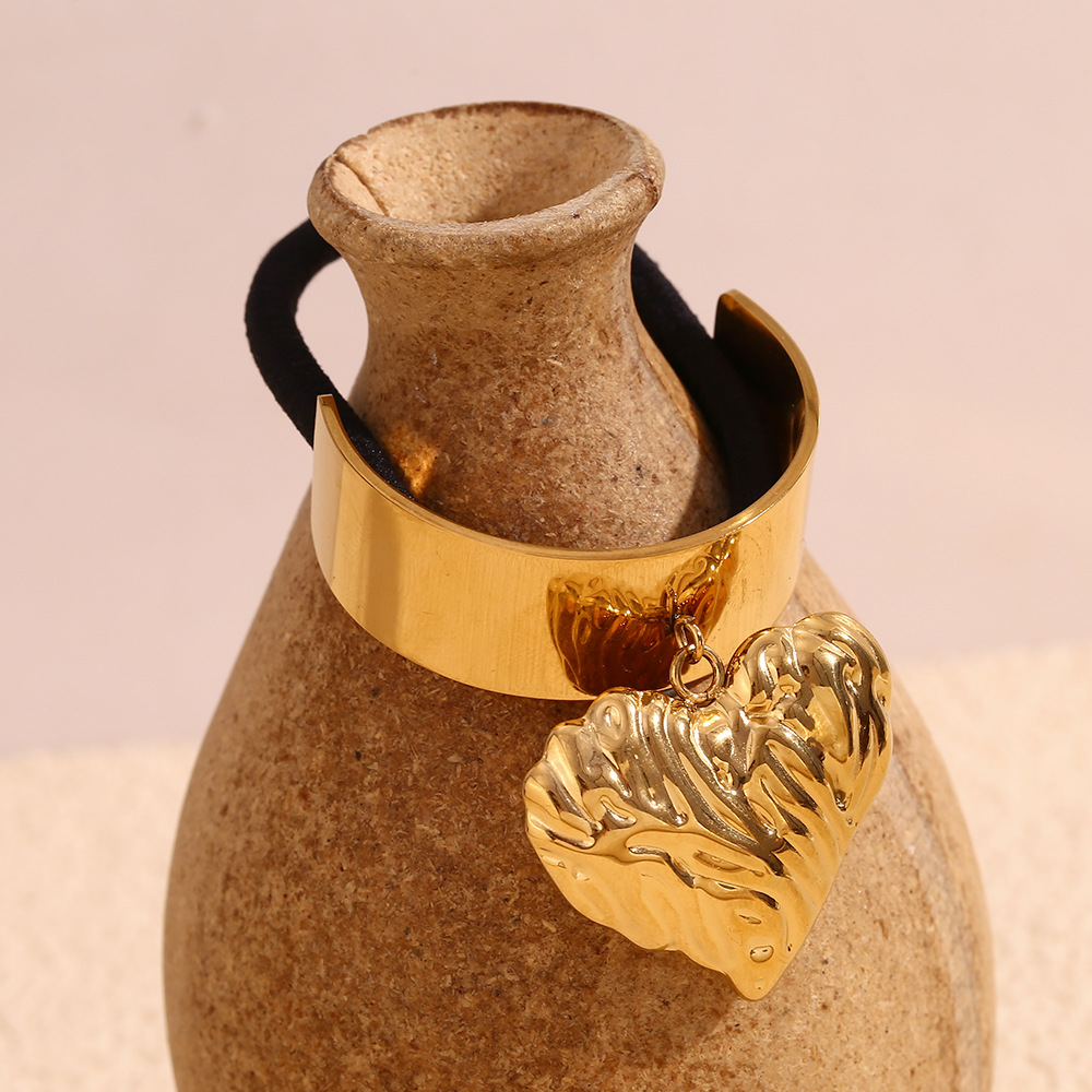 Unisex Fashion niche design explosive personality hair accessories stainless steel gold plated lines love pendant hair rope female_voghion.com