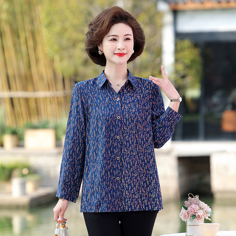 奶奶春装衬衫女中老年50岁60妈妈春秋长袖老太太上衣老年人衬衣薄