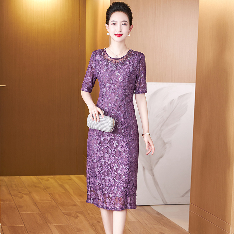 Simple and High-End Embroidered Evening Dress That Can Be Worn on a Regular Basis, 2026 Summer Noble and Elegant Mid-Length Dress for Mothers Simple and High-End Embroidered Evening Dress That Can Be Worn on a Regular Basis, 2026 Summer Noble and Elegant Mid-Length Dress for Mothers