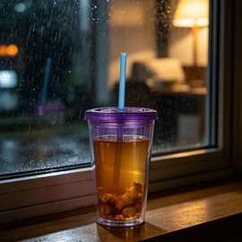 夏季必备双层隔热塑料吸管杯奶茶杯大容量冰饮杯学生便携杯防漏