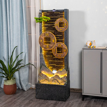 新中式流水墙落地流水摆件公司酒店乔迁开业装饰水幕墙假山风水轮