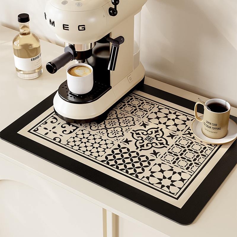 Light Luxury Style Easy Dry Kitchen Drain Mat Household Coffee Machine Anti-Slip Dinner Mat Stain-Resistant Diatomaceous Earth Water Absorbent Mat Heat Resistant Pad