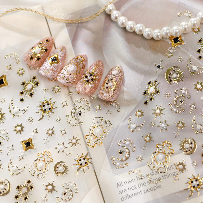 TENSOR European-style niche light luxury star and moon nail stickers M-1518 vintage palace style star and moon motif nail stickers TENSOR European-style niche light luxury star and moon nail stickers M-1518 vintage palace style star and moon motif nail stickers