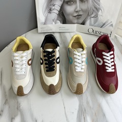 Luojia ノーラベル本革フォレスト・ガンプシューズ、カラーブロックの女性用トレーニングシューズ、身長を伸ばす万能カジュアルスポーツシューズ、ソフトソールワッフルシューズ