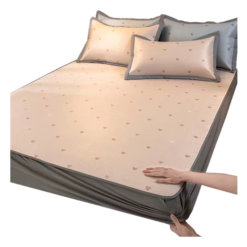 Class a Summer 1800D Ice Silk Ice Rattan Cooling Mat Three-Piece Set with Fitted Sheet, Fully Wrapped, Non-Slip, Suitable for Sleeping Directly on the Mat, Air-Conditioned Soft Mat
