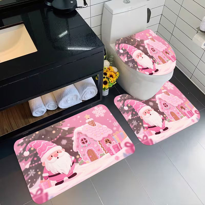 Cross-border diatomite toilet seat cover and floor mat 3-piece set, water-absorbent, dirt-resistant, non-slip floor mat, Christmas holiday floor mat