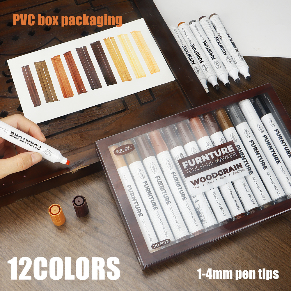 Muebles, vetas de madera, bolígrafos de retoque, arañazos, bordes blancos, reparación, reparación de bolígrafos de reparación de colores, reparación de madera, sofá de retoque de café