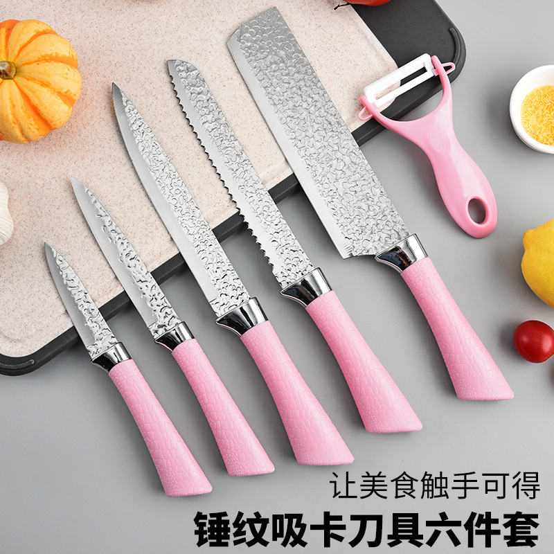 Nuevo conjunto de utensilios de cocina de succión de tarjetas de martillo de corte de plástico de seis piezas de acero inoxidable de cocina de herradura de martillo de seis piezas