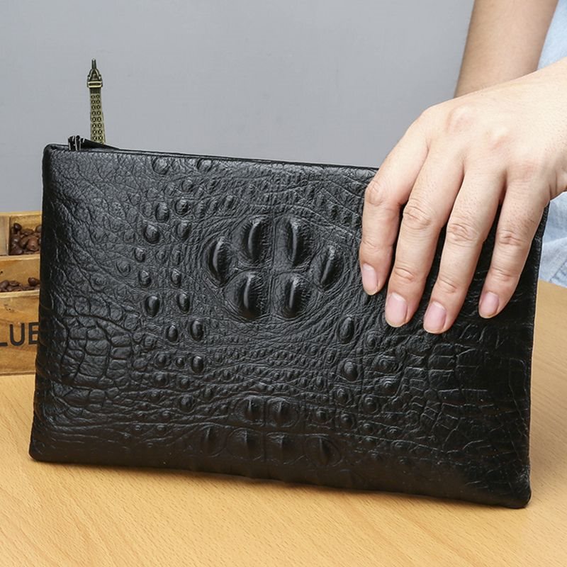 First-Layer Cowhide Men's Handbag Crocodile Pattern Clutch Bag Men's Bag Casual Envelope Bag Clutch Bag Cowhide Wallet Men's