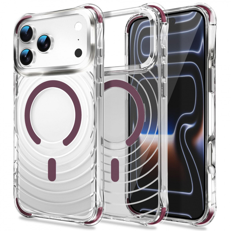 Suitable for Apple 18 Pro Max wave pattern magnetic phone case, iPhone 17 transparent airbag anti-drop 16 protective cover