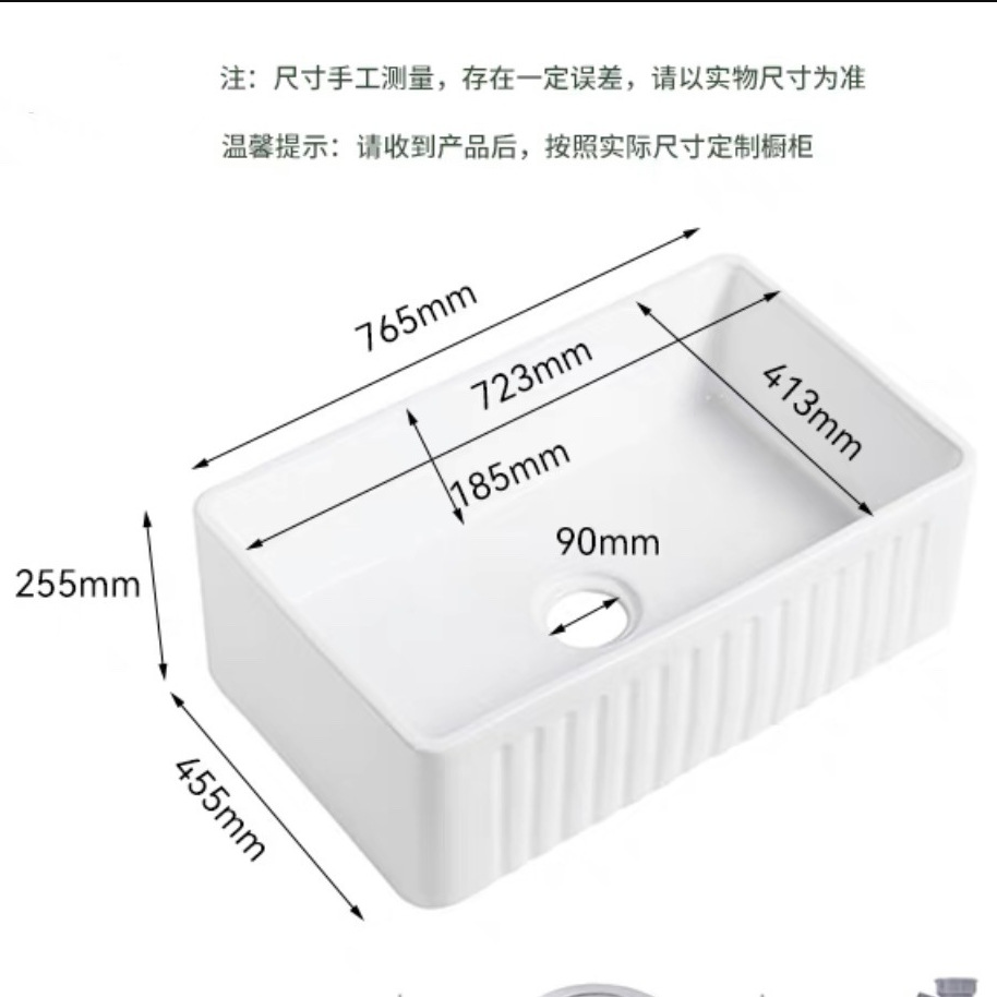 Cocina americana retro fregadero de cerámica de tierra refractaria grande fregadero de un solo tanque blanco versión frontal lavabo empotrado fregadero