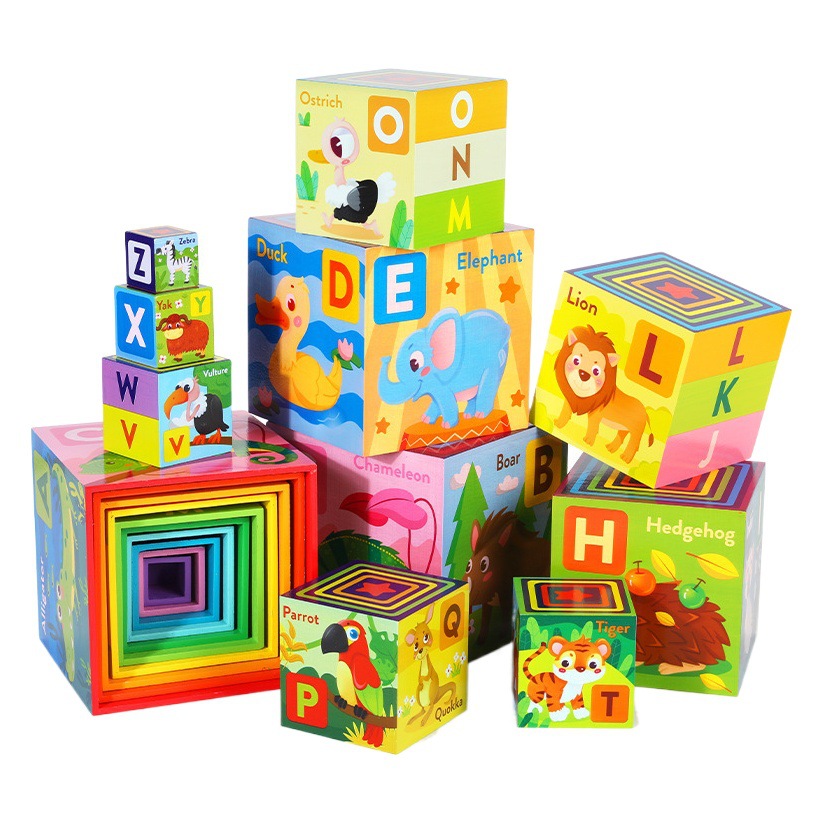 Montessori padre-niño material de enseñanza Centro de Educación Temprana juguetes educativos infantiles cuadrados 7-capa conjunto taza madera 7-capa conjunto caja