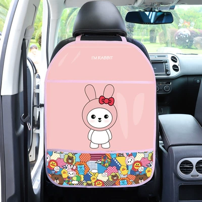 Car seat anti-kick cushion rear Universal cartoon car seat back storage protection cushion children's anti-dirty anti-wear cushion (Chair back anti-kick pad) - pink-bunny-ordinary