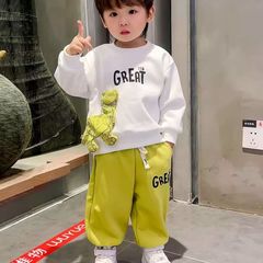 Boys autumn and winter new cartoon sweatshirt and sweatpants two-piece set 2023 small and medium-sized handsome tops harem pants suit trendy
